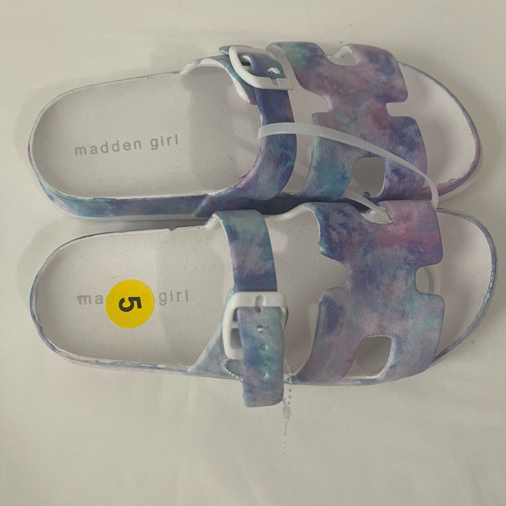 Madden Girl Blue and Purple Watercolor Slide Sandals, Brand New - Picture 3 of 8